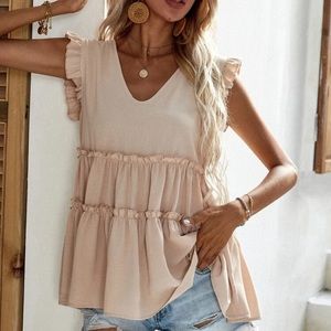 SHEIN Frill Trim V-Neck Babydoll Blouse